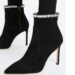 Stuart Weitzman Arista Shine Crystal Pearl Black Suede Ankle Booties Size 8.5B